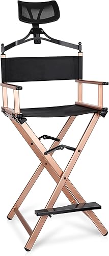 HXYKYY Directores de artistas plegables silla de maquillaje de aluminio plegable con reposacabezas color dorado dorado Negro, Dorado, Rojo, Plata