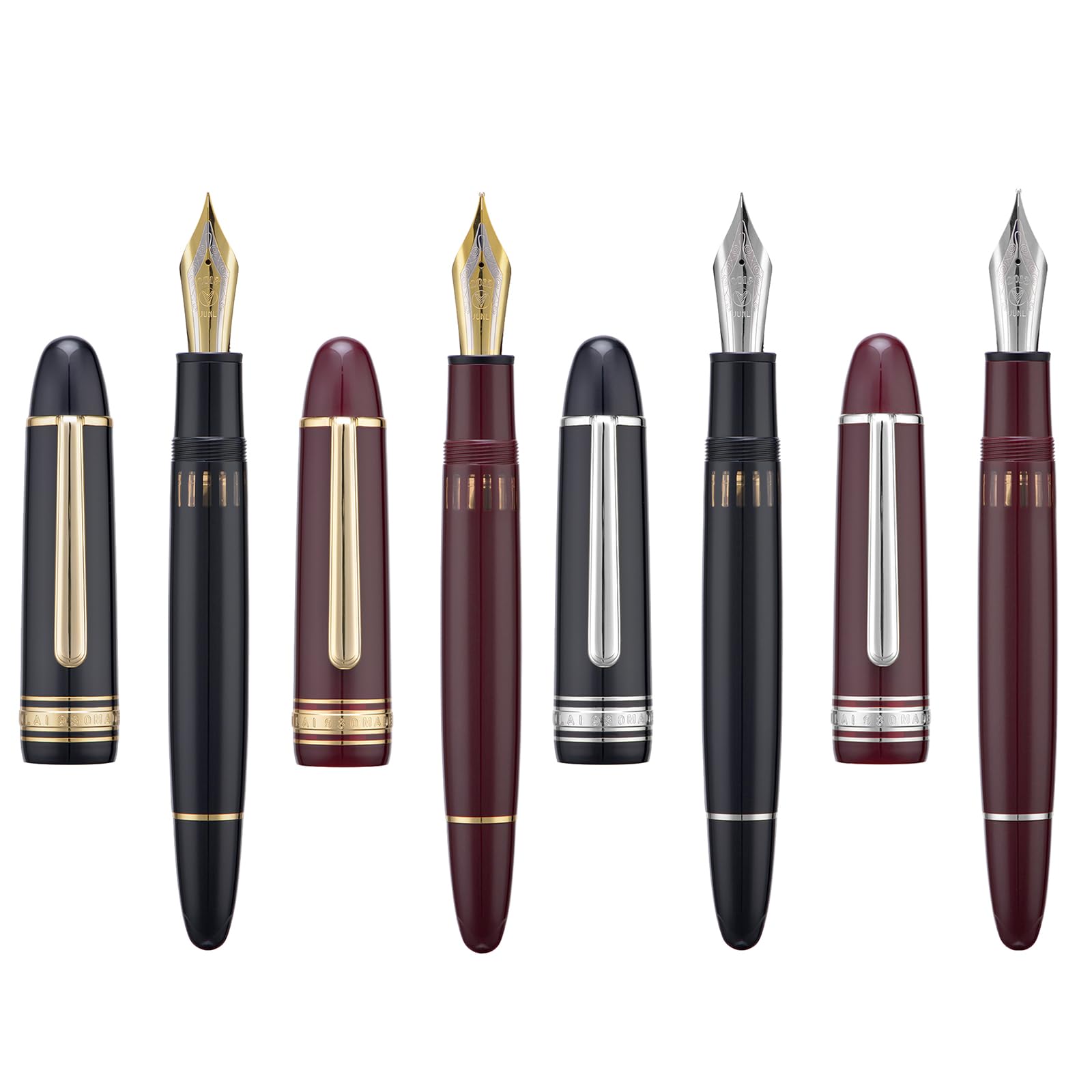 Piston Pluma estilográfica F/M/B, bolígrafo de regalo de resina negra y roja con llave, bolígrafos de negocios, bolígrafos de papelería para oficina para estudiantes (rojo plateado, F)