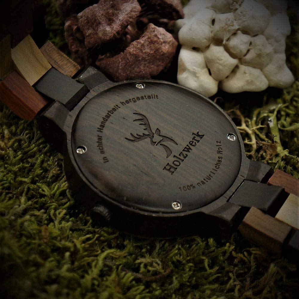 Holzwerk Germany Handgefertigte Damen-Uhr Öko Natur Holz-Uhr Holz Armband-Uhr Braun Schwarz Zebra Muster Analog Quarz-Uhr mit Hirsch Motiv (Bunt..)