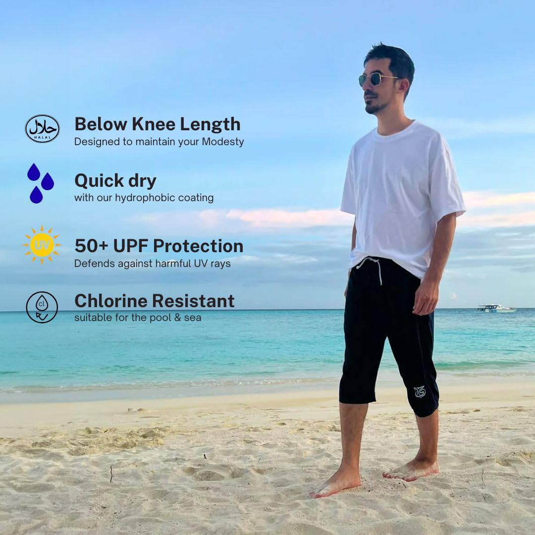 Pantalones cortos de natación modestos para hombre, longitud por debajo de la rodilla, cubierta Awrah para hombres musulmanes