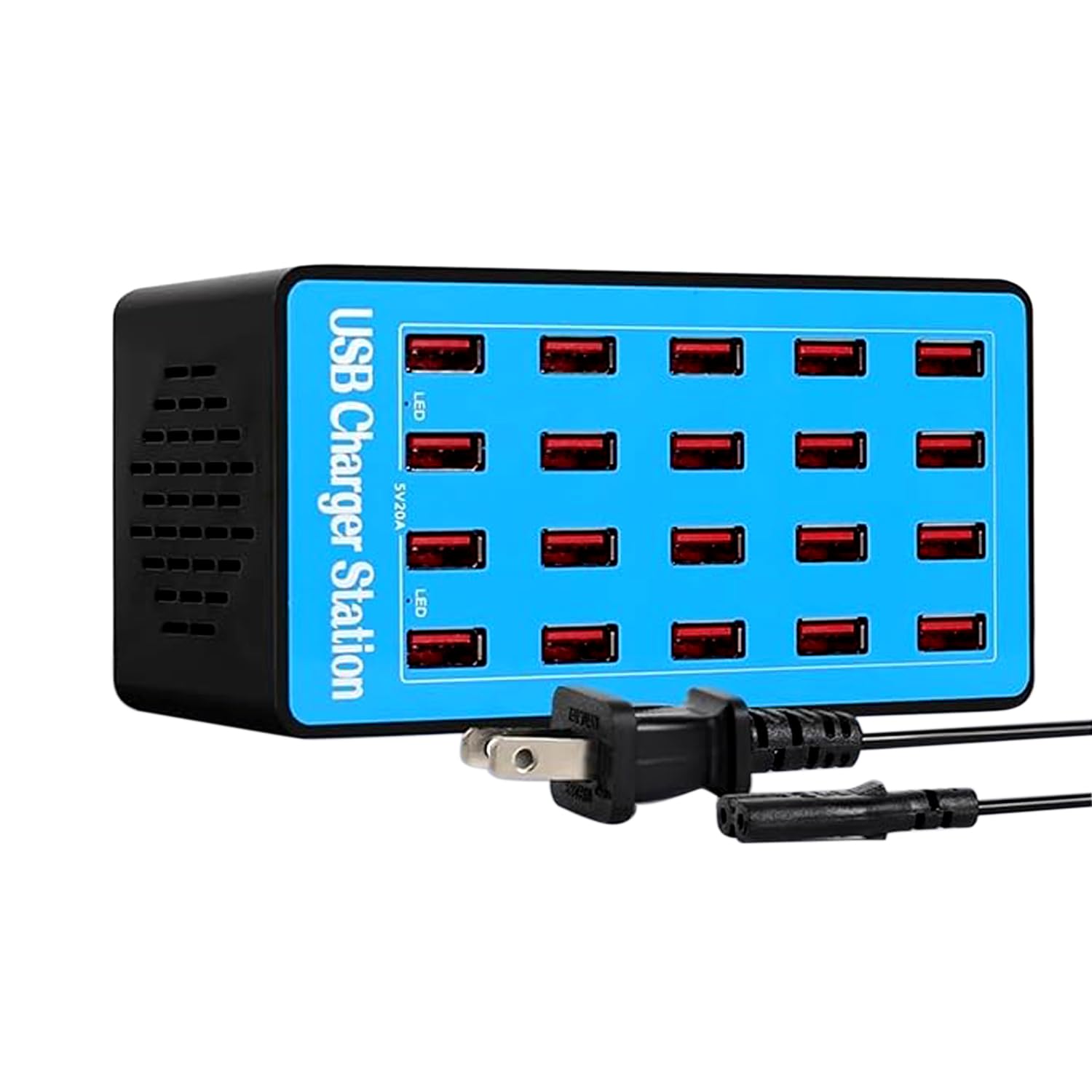 Mvthenxi 100W 20-Port Multi-Device USB Charging Station - Supports simultaneous Charging for Smartphones, Tablets, smartwatches and Other USB-Powered Devices.(20 Port Charger Station-Blue)
