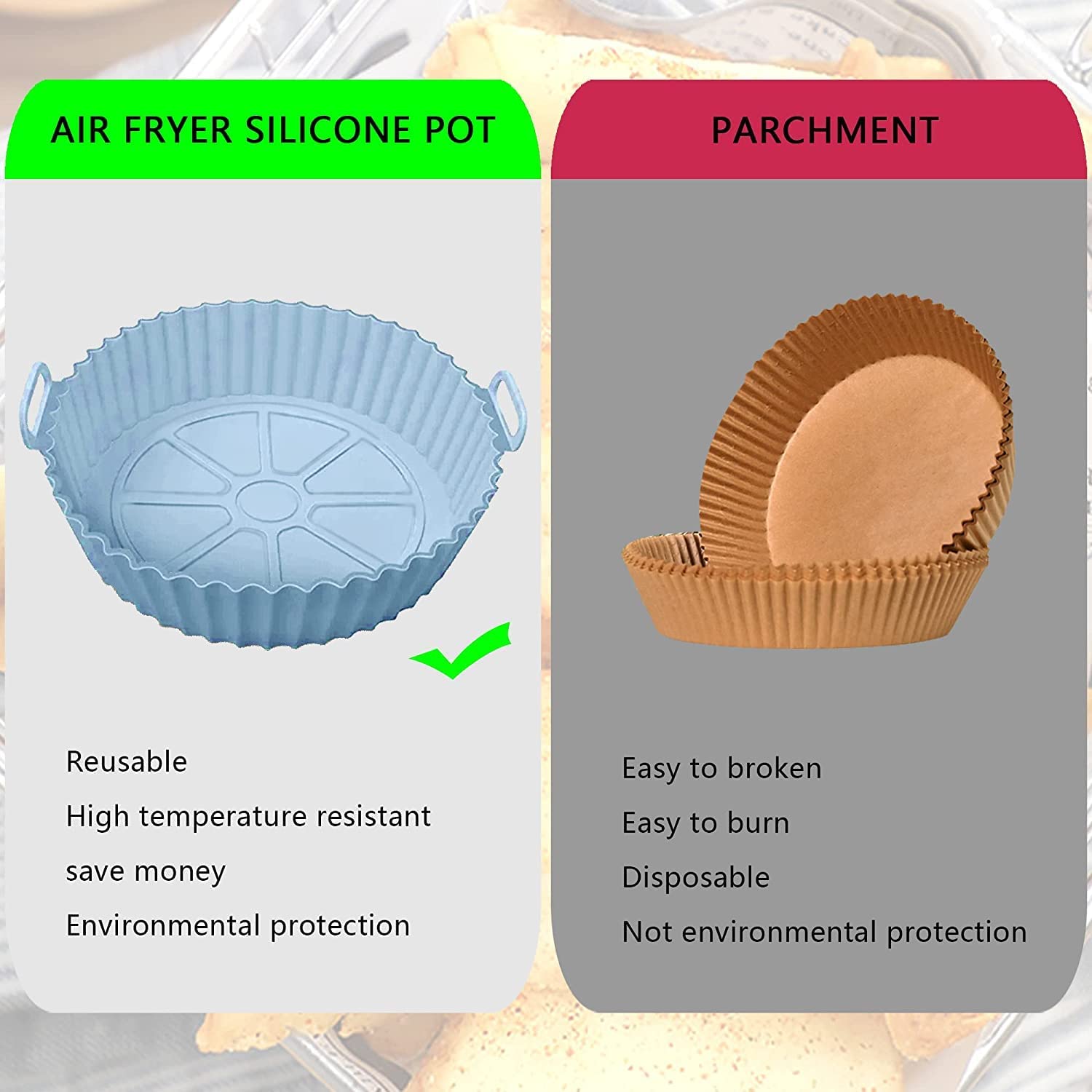 SAMEZONE Silicone Air Fryer Liners Reusable Non-Stick AirFryer Silicon Pot Food-Grade Accessories for Parchment Liner Wave StripeTexture for Even Heat Resistant Silicone Baking Tray (2, Round) — Amazon image 2
