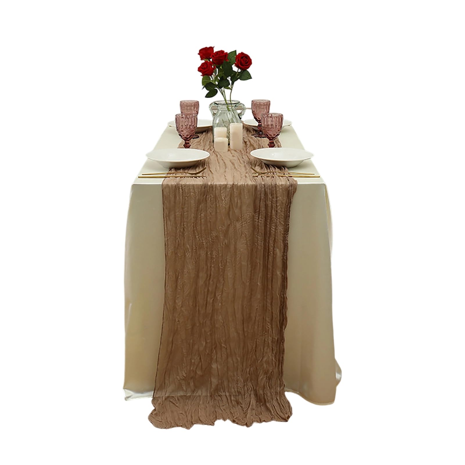 Pasisuu Sheer Gauze Table Runner Boho Farmhouse Style 35x70 Inch Colorful Special Event Fabric for Themed Party Heat Resistant Holiday Decoration K S