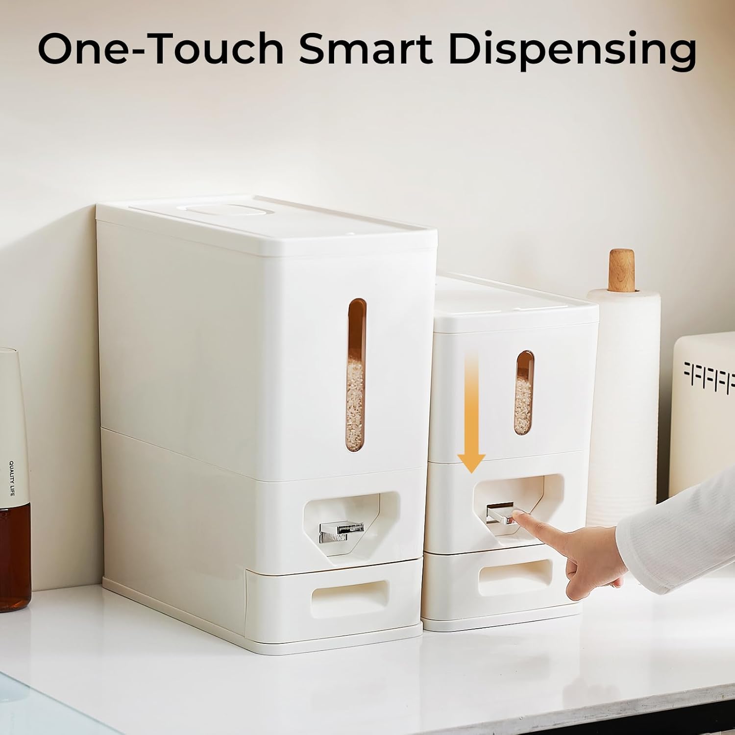 Rice Dispenser 22 Lbs (10kg), Dry Food Storage Container Sealed Moisture-Proof with Built-in Drawer for Kitchen Pantry Household, BPA-Free