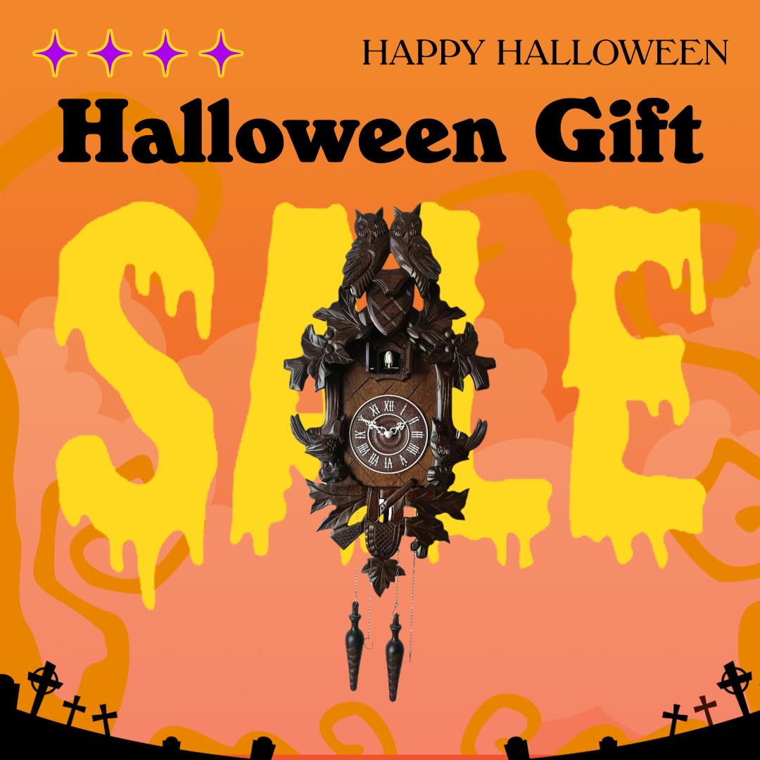 Ninefish Deep Chestnut 21x13 Dual Owl Roof Decorative Cuckoo Clock: Uniquely Beautiful, Illuminate Your Home! Night Mode, Quartz Movement, and Automatic Light Sensor Perfectly Integrated!