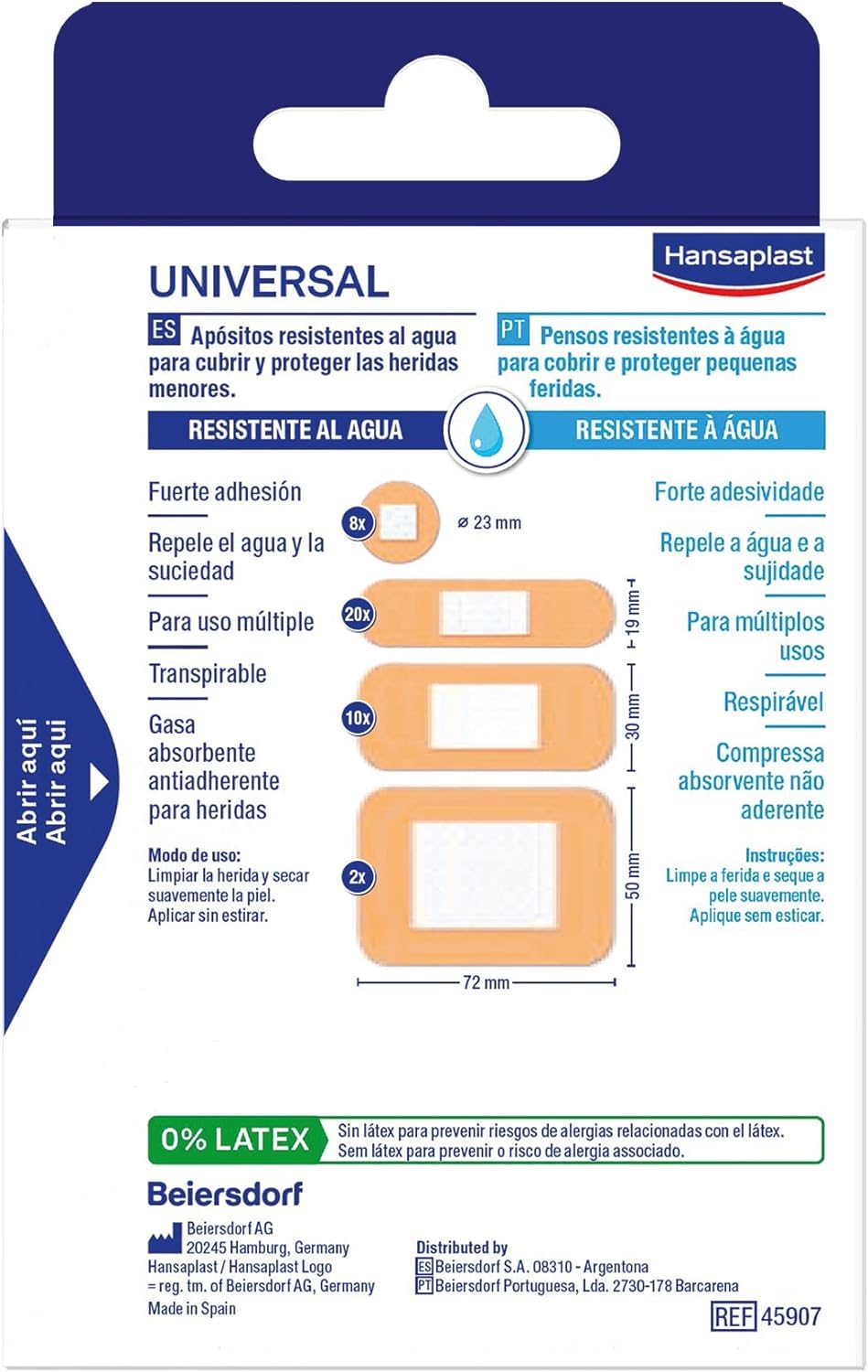 Hansaplast Universal 40 surtido (4 tamaños), apósitos resistentes al agua que repelen la suciedad, apósitos para heridas, tiras adhesivas con Bacteria Shield, 1 x 40 ud