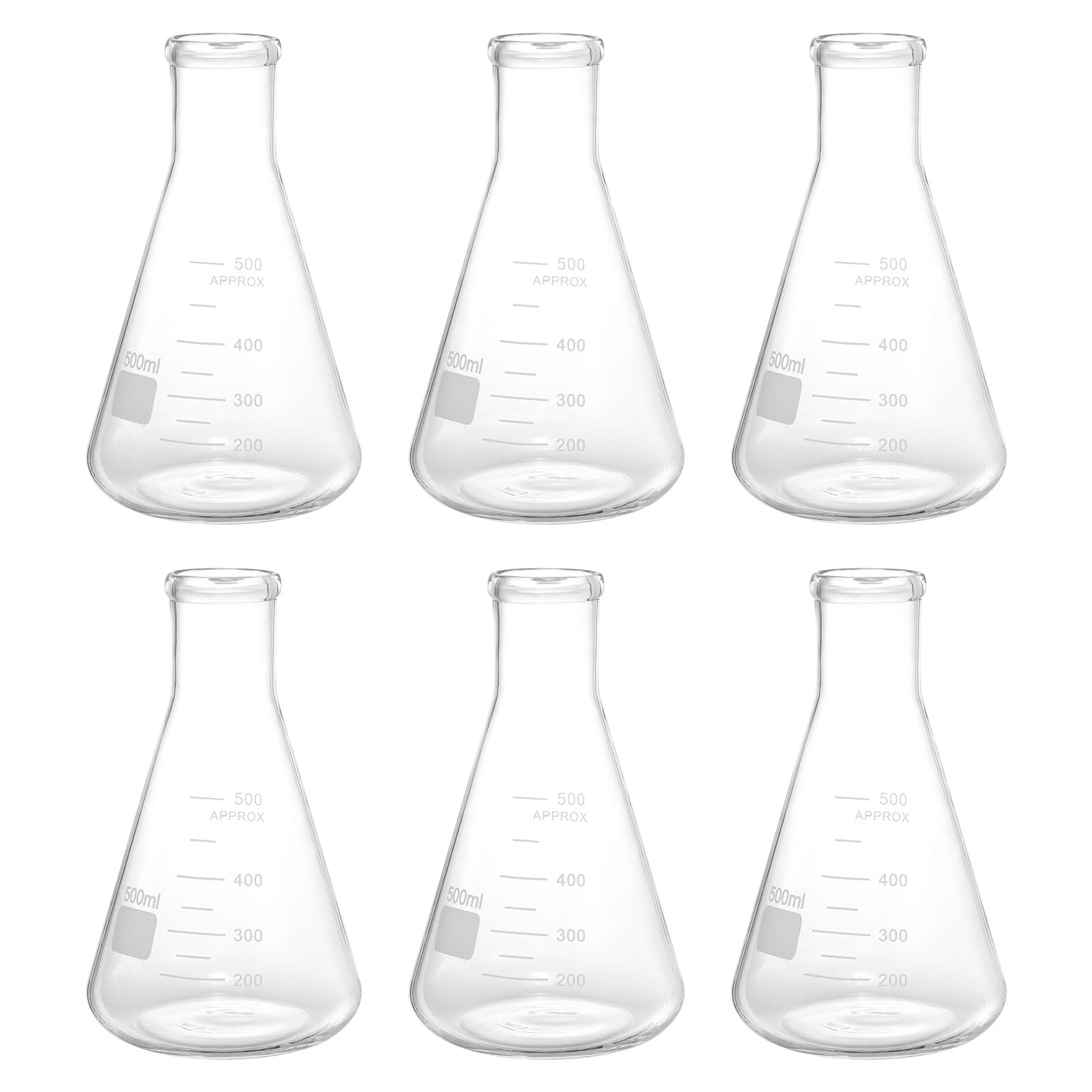 PATIKIL 6 Pièces Fiole Erlenmeyer 500 ml avec Graduation Imprimée