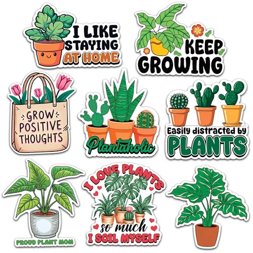 Image of Plant Sticker 8 Pcs (Large Size) Vinyl Stickers Laptop Waterproof Decal for Car Bumper Water Bottle Notebook Luggage Window Funny Party Birthday Decorations - Size 4 Inches