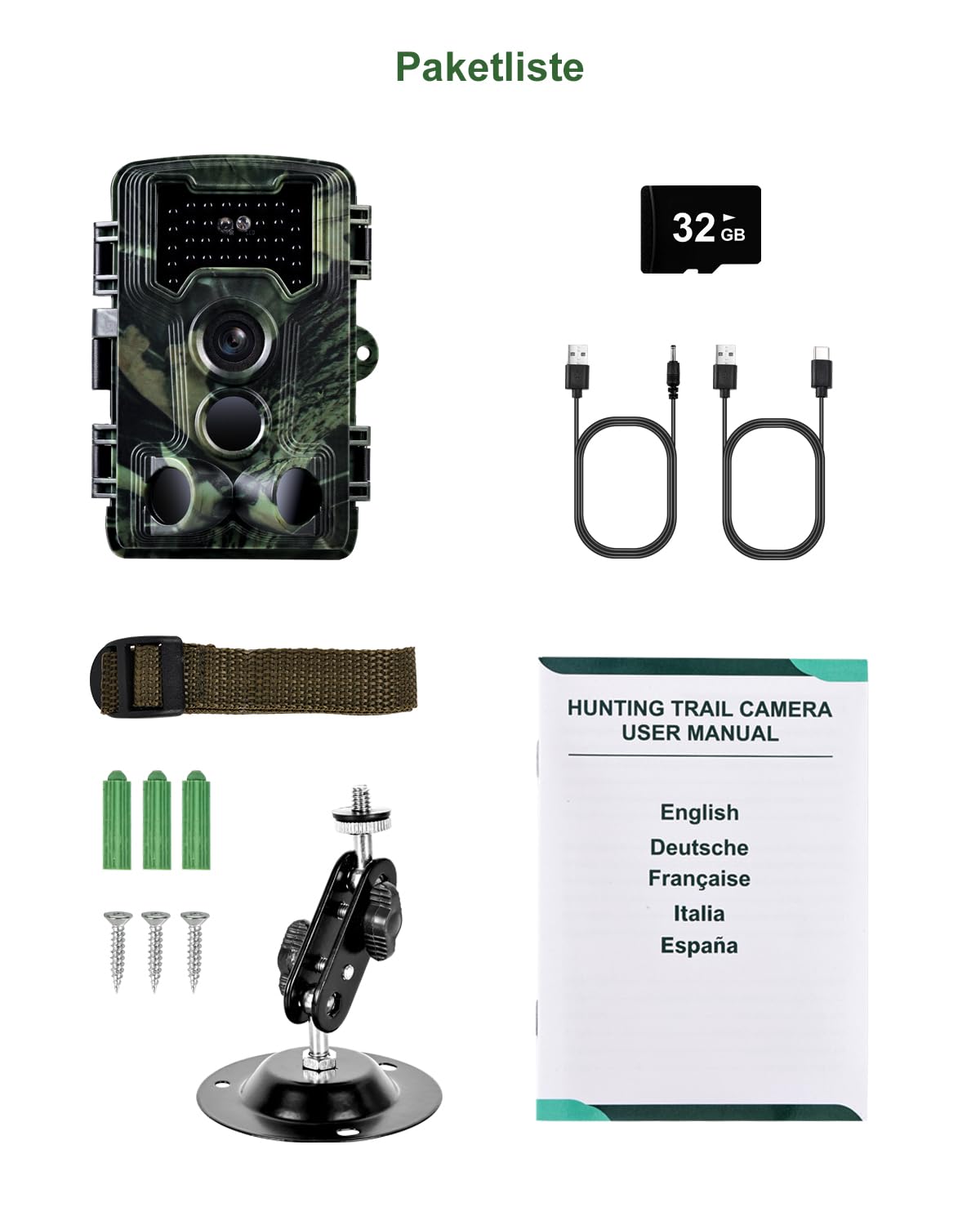 Wildkamera, 2.7K Video Wildtierkamera mit Bewegungsmelder, 0,1s Auslösezeit Wildcamera Jagdkamera Testsieger Nachtsicht mit 32G Speicherkarte IP66 Wasserdicht 120° Weitwinkel