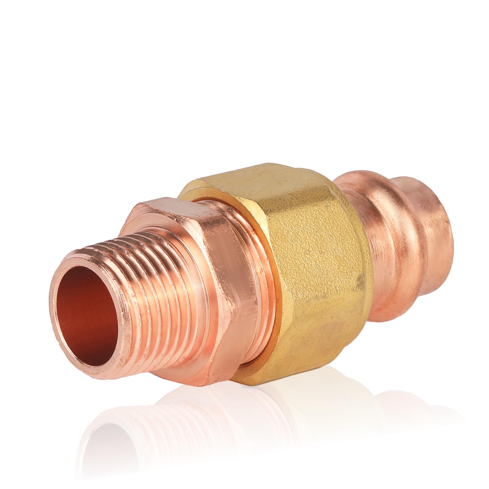 (Paquete de 1) Conectores de unión de Cobre a presión GUOFIS, 3/4" a presión x 3/4" Macho, unión LF de Cobre a presión Macho (PRESS072)