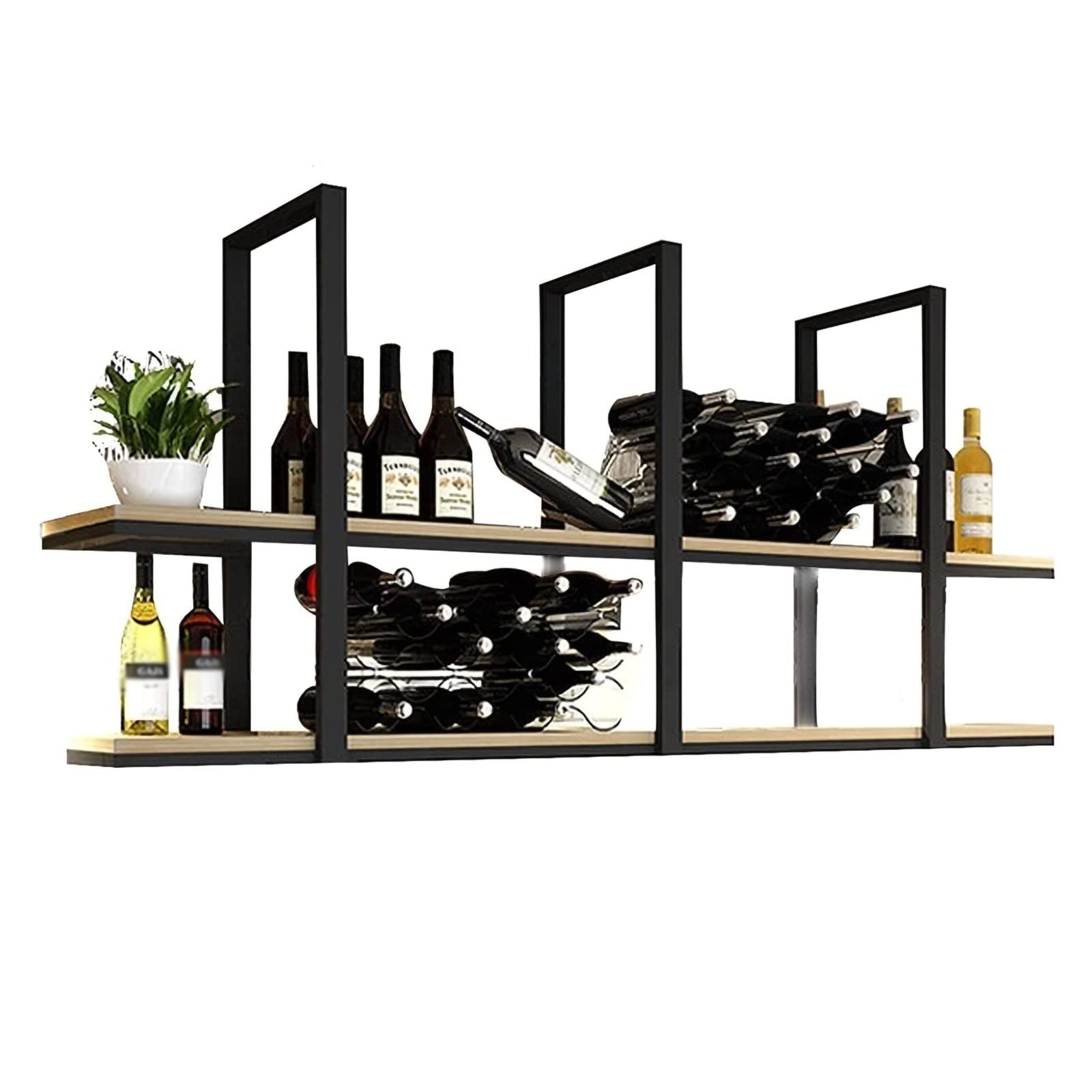 QRBNFRDE Ceiling Storage Shelf Hanging Wine Rack in Home and Kitchen, Wrought Iron Plant Rack, 2 Layer Floating Wine Rack, for Restaurant/Bar/Living Room,Black-120x30x80cm