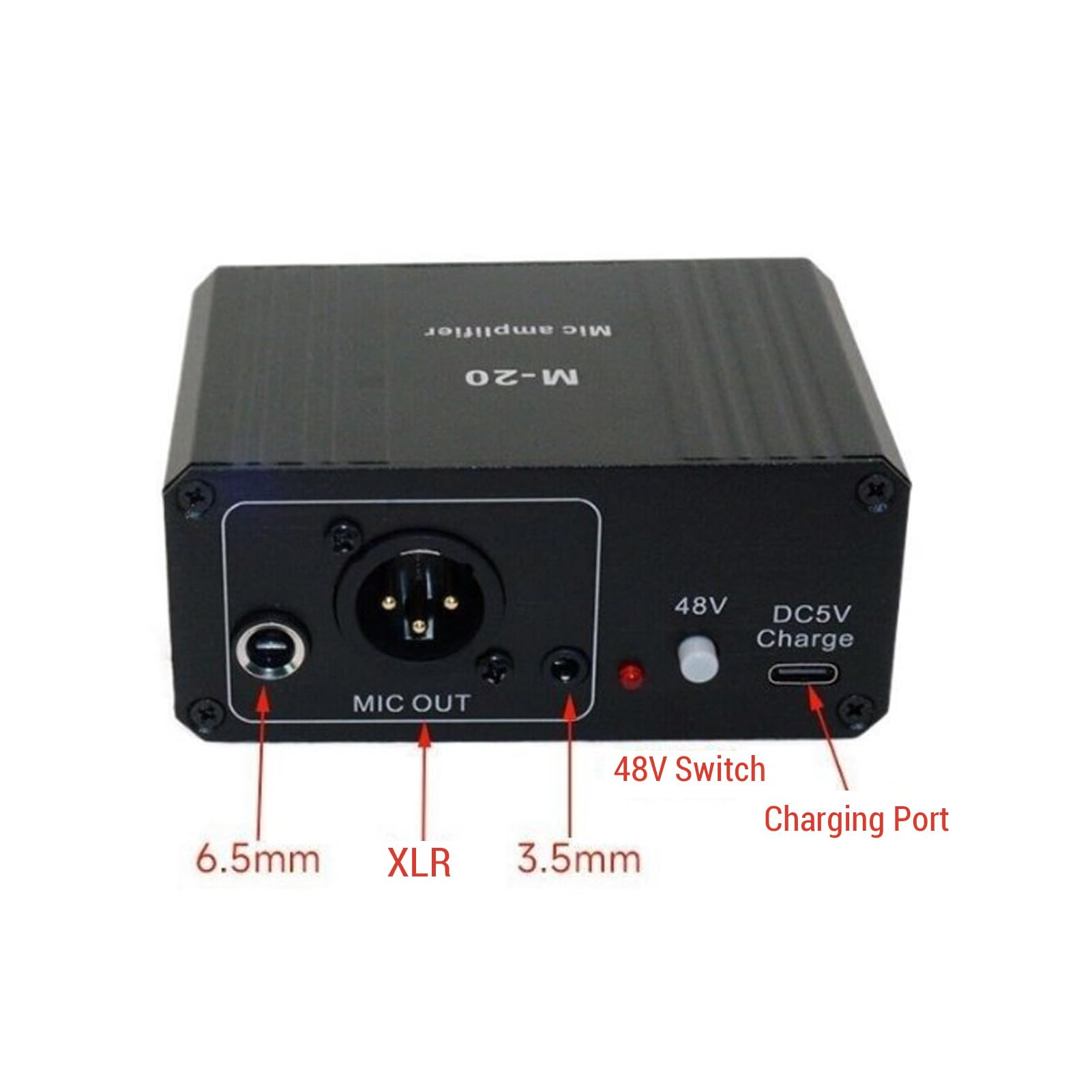 Preamplificador de micrófono HaloVerde XLR con potencia de 48 V que ofrece alta ganancia de 27 dB, un preamplificador de micrófono recargable de bajo ruido para micrófonos