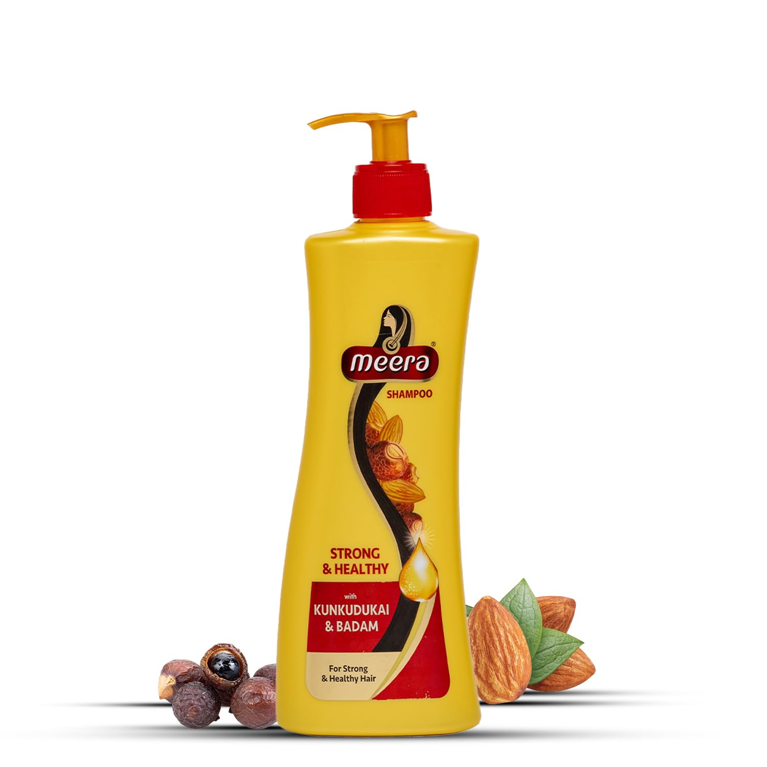 Meera Strong and Healthy Shampoo with Kunkudukai and Badam (Sapindus and Almond) to Reduce Hairfall 340 ml