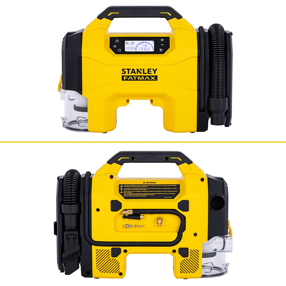 STANLEY SXVI02001 12Volt/18Volt 160 PSI Dijital Basınç Göstergeli Lastik & Yatak Şişirme Pompası + Araç Süpürgesi + Led Lamba (Akü Dahil Değildir)