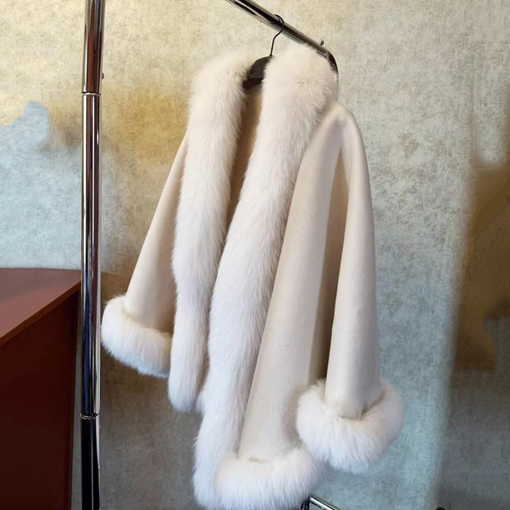 Poncho Donna Poncho autunno inverno da donna, scialle di lana, mantello alla moda, cappotto in pelliccia sintetica, elegante cardigan