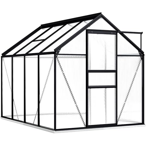 vidaXL Greenhouse with Base Frame - Spacious Thermally Insulated Greenhouse in Anthracite Aluminum - Ideal for Plant Protection and Gardening Hobbies