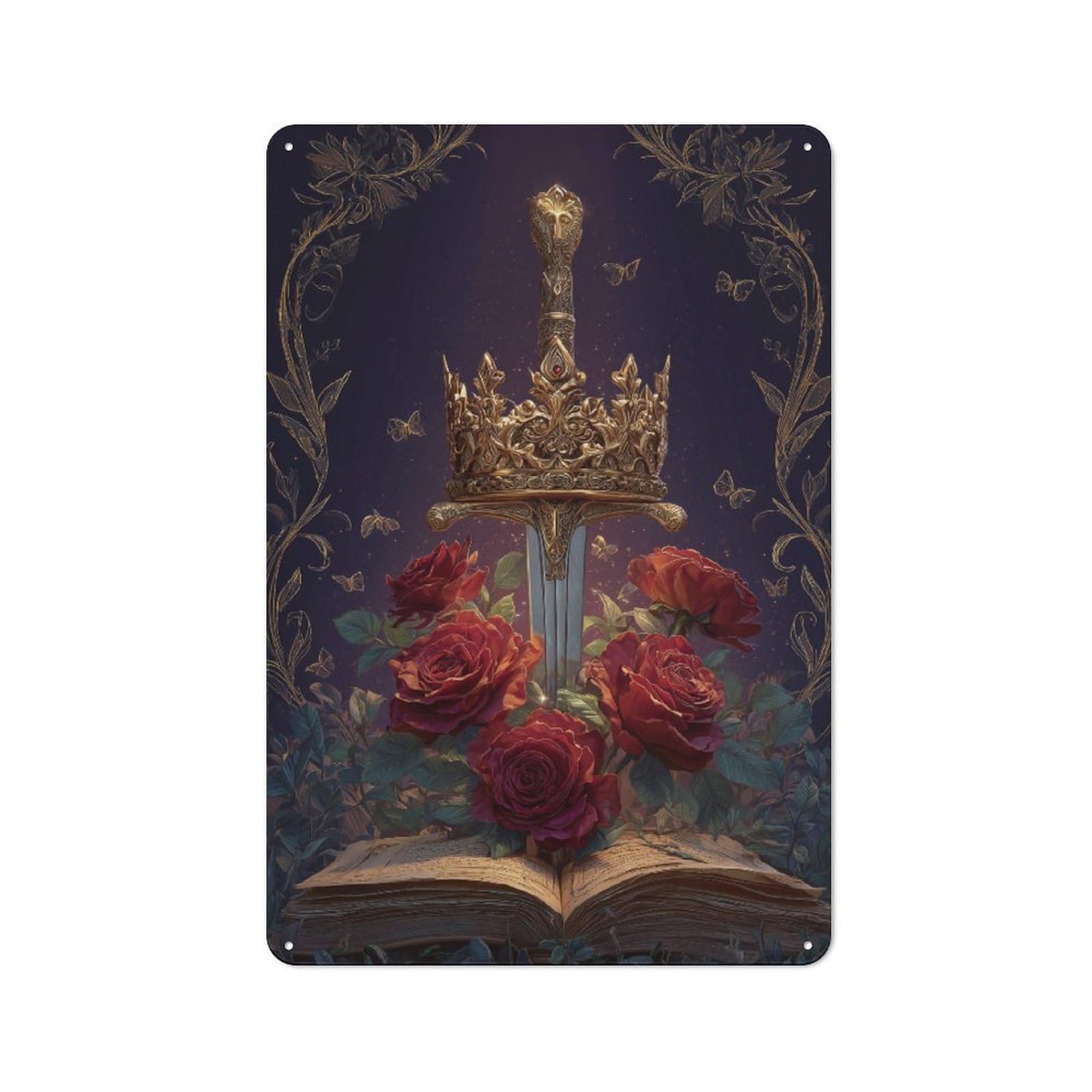 Junmoney Royal Sword & Roses Vintage Metal Sign 30X20cm Featuring Home Bar Decor For Cafe, Pub, Workshop Or Home Bar