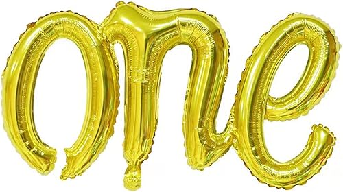Globos dorados de papel de aluminio de 42 x 16 pulgadas con letras de mylar y letras ONE, para niños, niñas, primer cumpleaños, decoración de fiesta