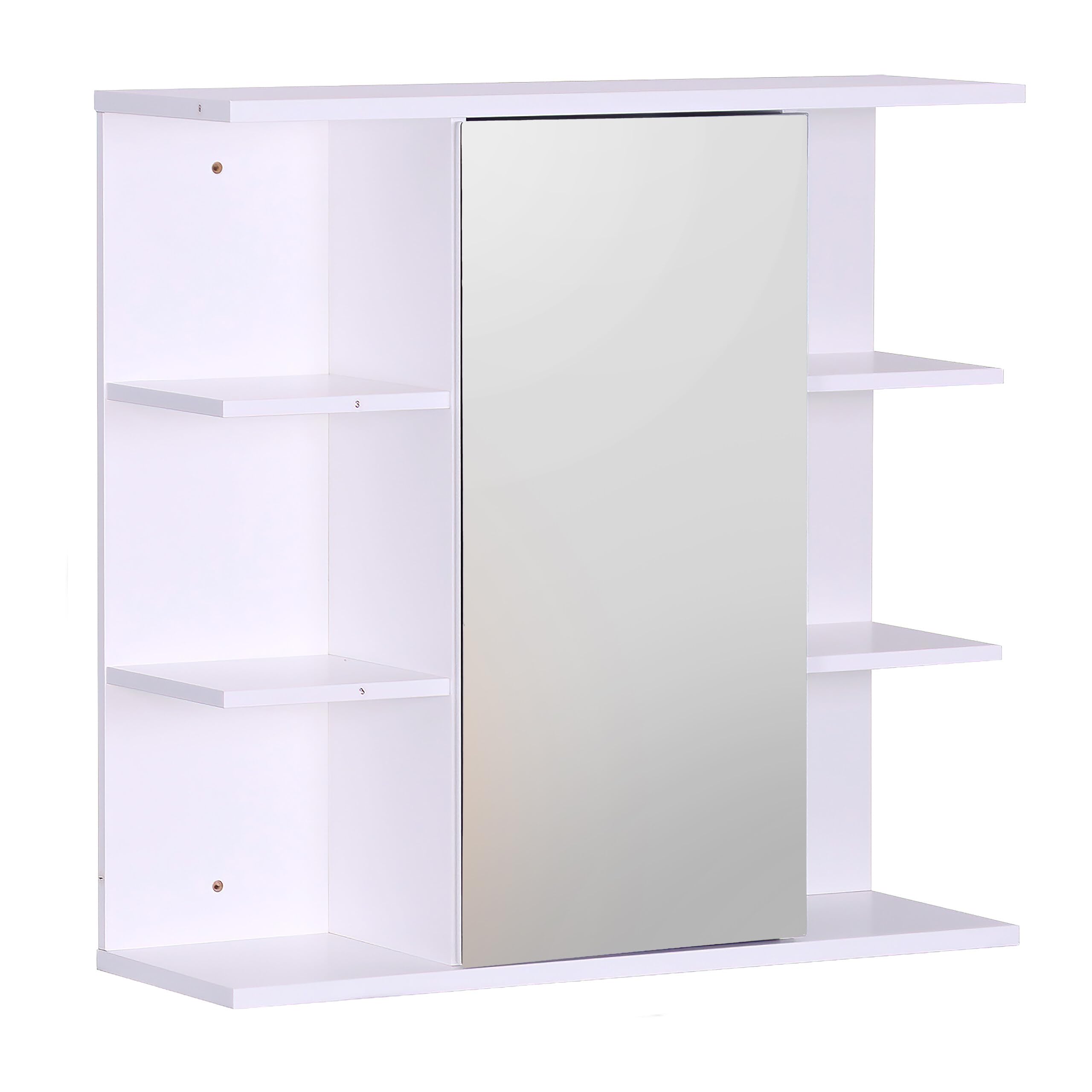 Relaxdays Armadio a Specchio, 6 Ripiani, 2 Scomparti, HxLxP: 64 x 62 x 21 cm, Montaggio a Parete