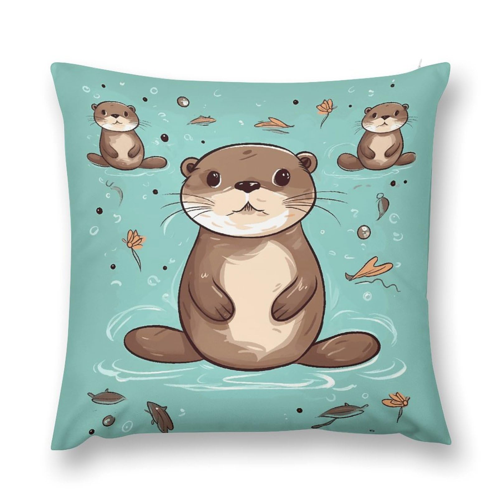 Taie d'oreiller loutre mignonne avec fermeture éclair pour lit