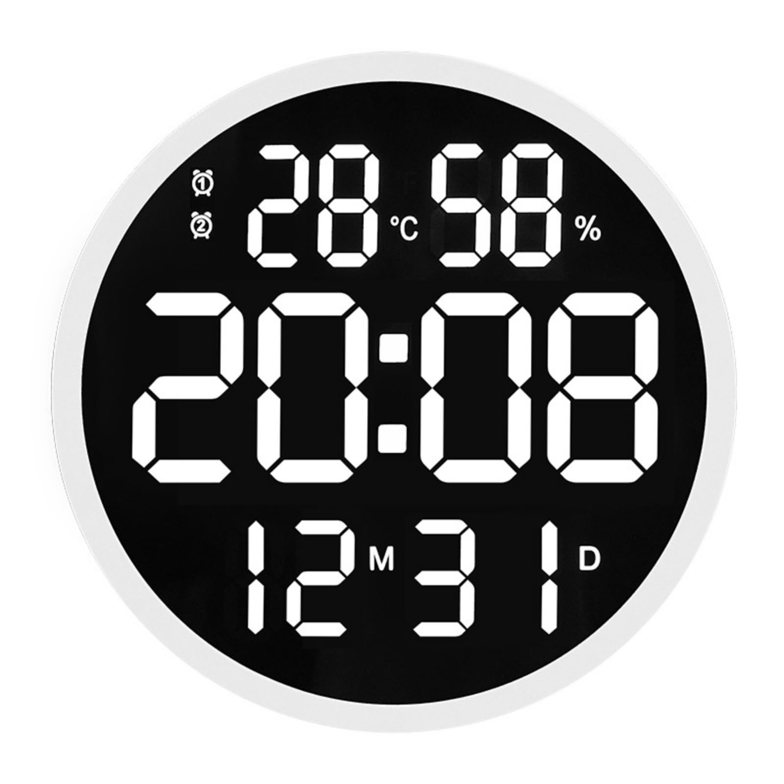 Orologio da Parete Elettronico Digitale Orologio Sveglia Termometro Igrometro con Display Ampio E Numeri Segmentati Cambio 12/24h Struttura Leggera in, Bianco, style to 2