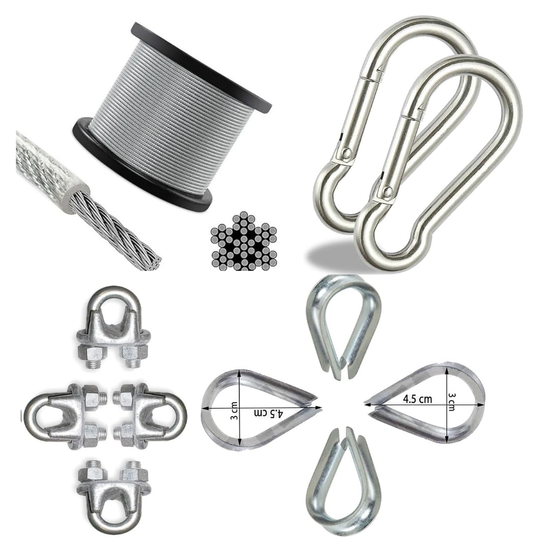 FITIFY Gym Machine Cable Wire (6mm) with Locking Accessories – ULocks, Eye Locks & Snap Hooks (Transparent Wire, 15 Meter)