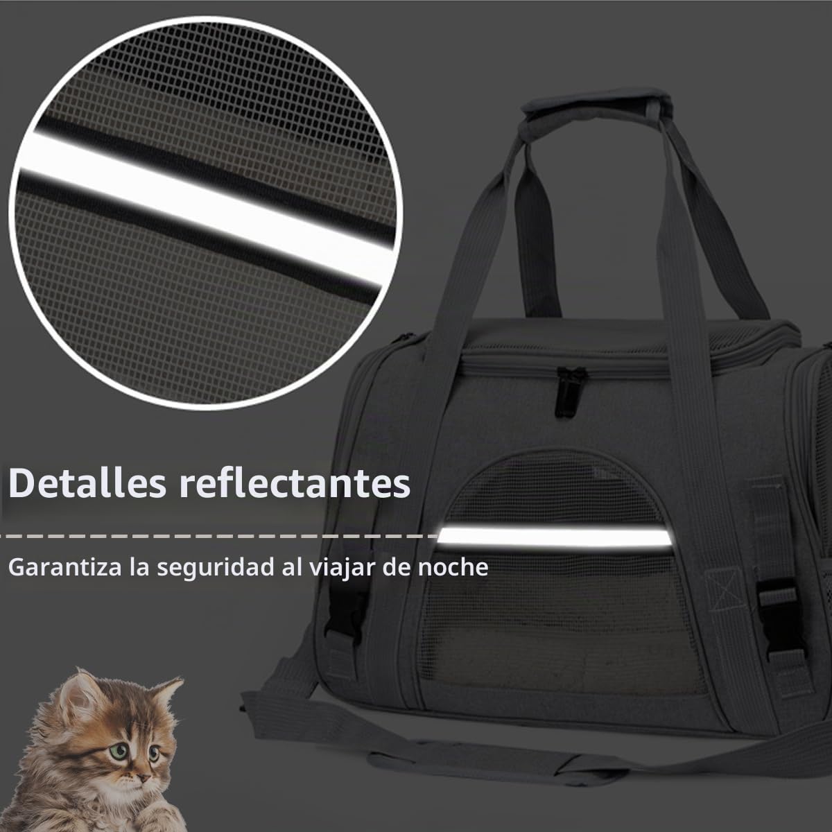 Bolsa Transportin Gato,5KG Transportín Perro Gato, Aprobada por la Aerolínea,Plegable Transportin para Gatos,Transportadora Gatos con Bandolera Desmontable para Gatos für Katzen Kleine,Gris,M