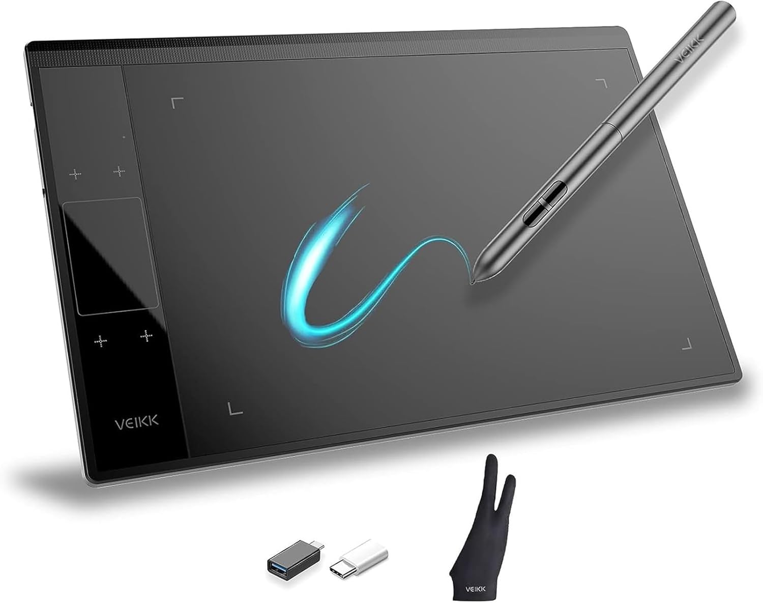 Graphic Drawing Tablet VEIKK A30 with 4 Touch Keys 1 Touch Panel, Linux and Android Supported Digital Drawing Pad with Artists Glove Pen Tablet