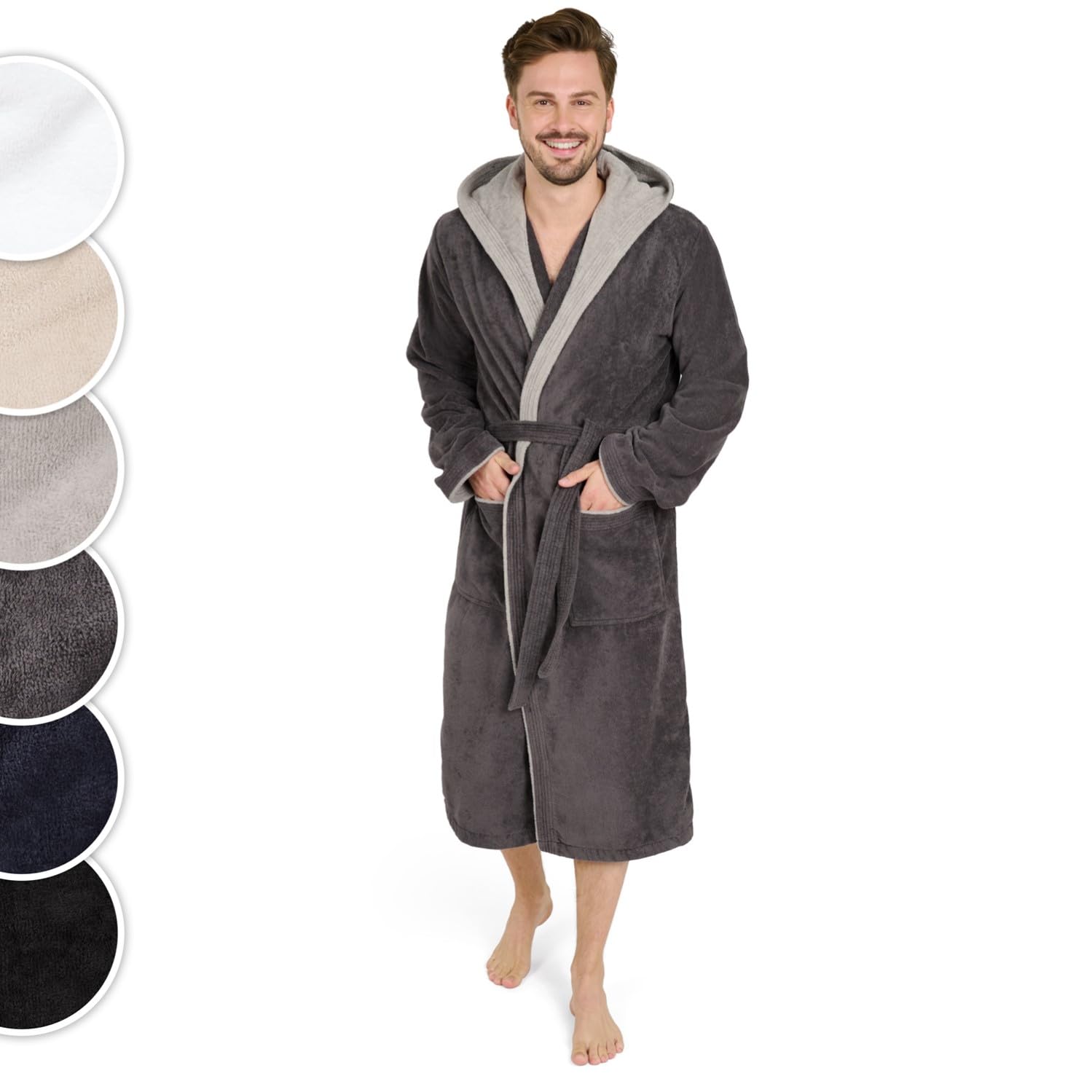 Blumtal Bademantel Herren, kuschelig weicher Bademantel Herren mit Kapuze aus 100% Baumwolle mit gefütterter Kapuze und samtigen Frottee - Velours, Oeko-TEX® Zertifizier