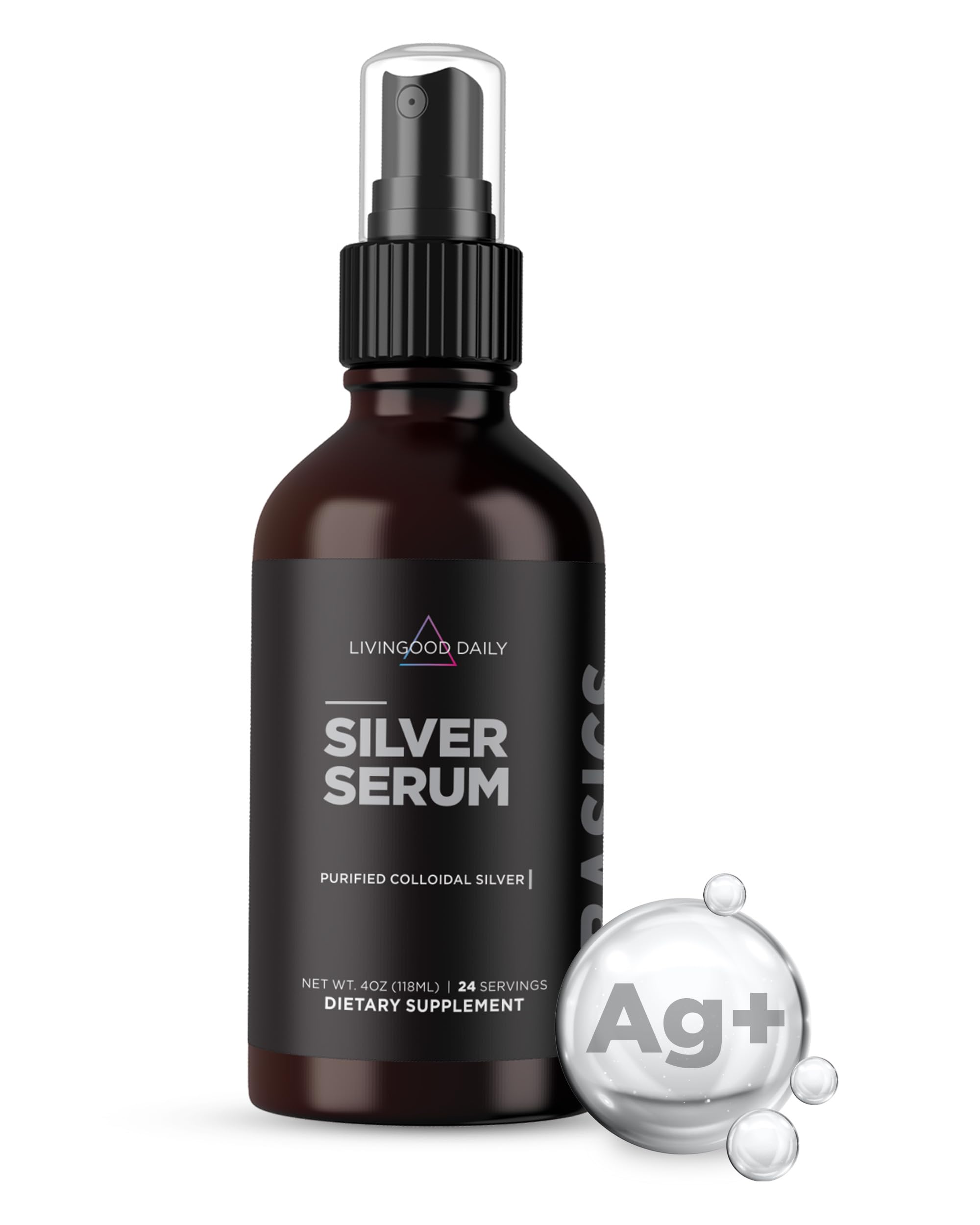 Livingood Daily Colloidal Silver Liquid Spray, Purified Silver with Deionized Water for Daily Wellness Support, Oral Hygiene, Skin Care, Throat & Sinus Health, Vegan, Gluten Free, Non GMO, 4 Oz Bottle