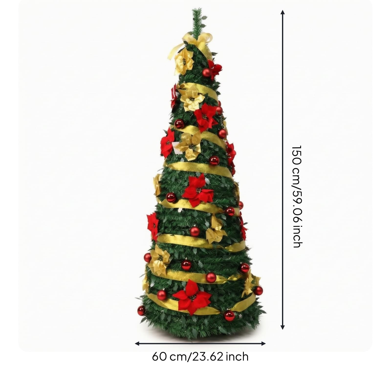 Buschig Künstlicher Weihtsbaum, 150cm Höhe 60cm Baumbreite | Geschmückt, ation, für Wohnzimmer, Büro, Schaufenster