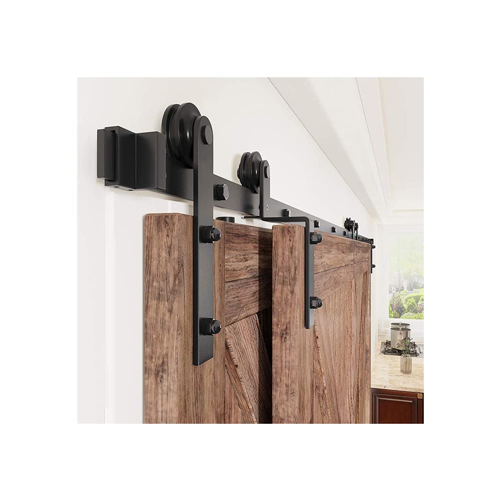 LWZH 16FT/488cm Scheunentor Kit Schiebetür Hardware Kit Scheunentor Beschläge Schiebetür Kit für Bypass Doppeltüren