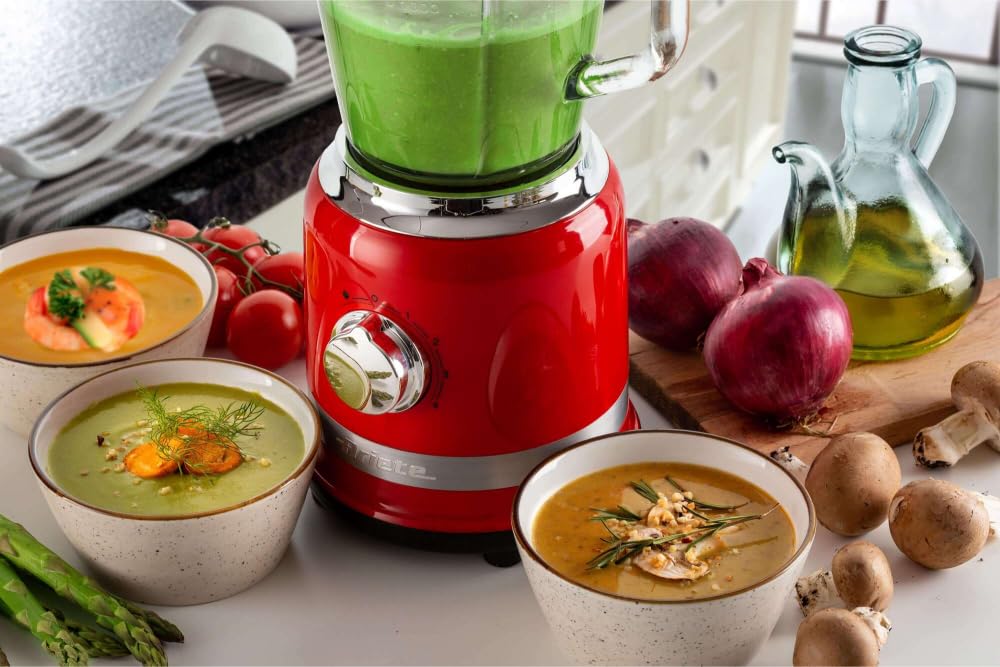 Ariete 585 Frullatore Moderna, 1000W, Capacità 1,5 L, 4 velocità + Funzione Pulse, Tazza in vetro graduata, 4 lame in acciaio inox, Rosso
