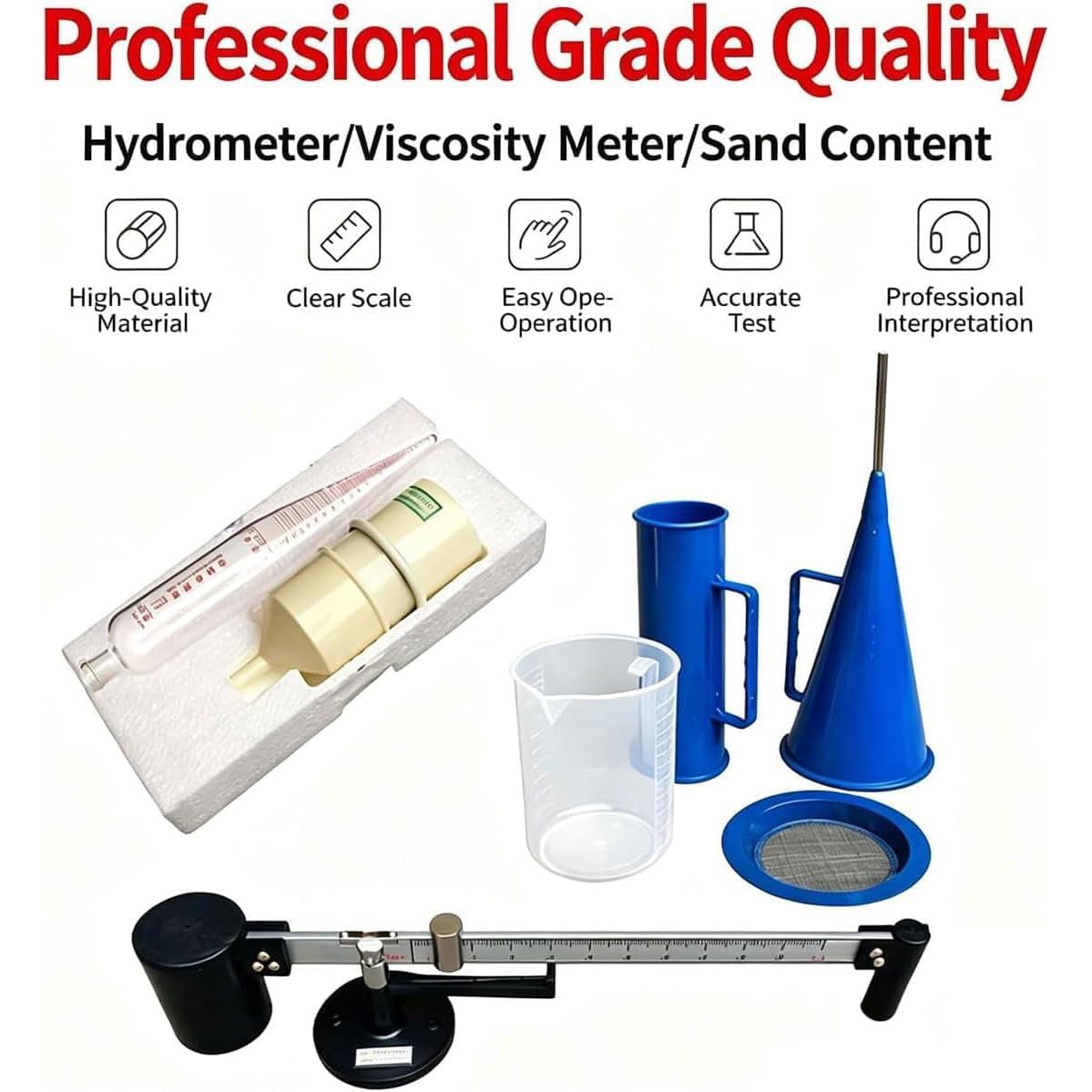Tragbares Schlammviskosimeter-Set, 3-teiliges Schlammtest-Set, Viskosimeter, Hydrometer, Sandgehaltmesser, Mit Aluminiumkoffer, Präzises Rheometer Für Laboranalysen
