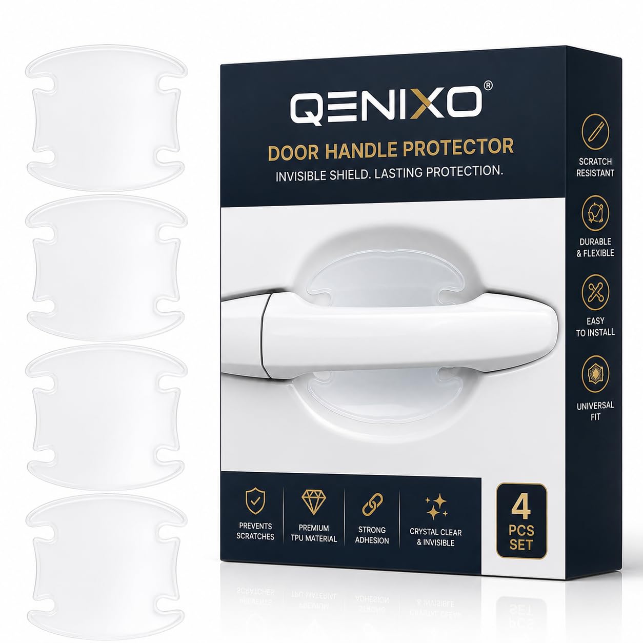 Qenixo Universal Car Door Handle Protector & Vehicle Door Decal Self-Adhesive Transparent PU Scratch-Guard Vinyl Sticker for Paint Protection Decorative Automotive Graphic Wrap Universal Fit Pack of 4-image-44