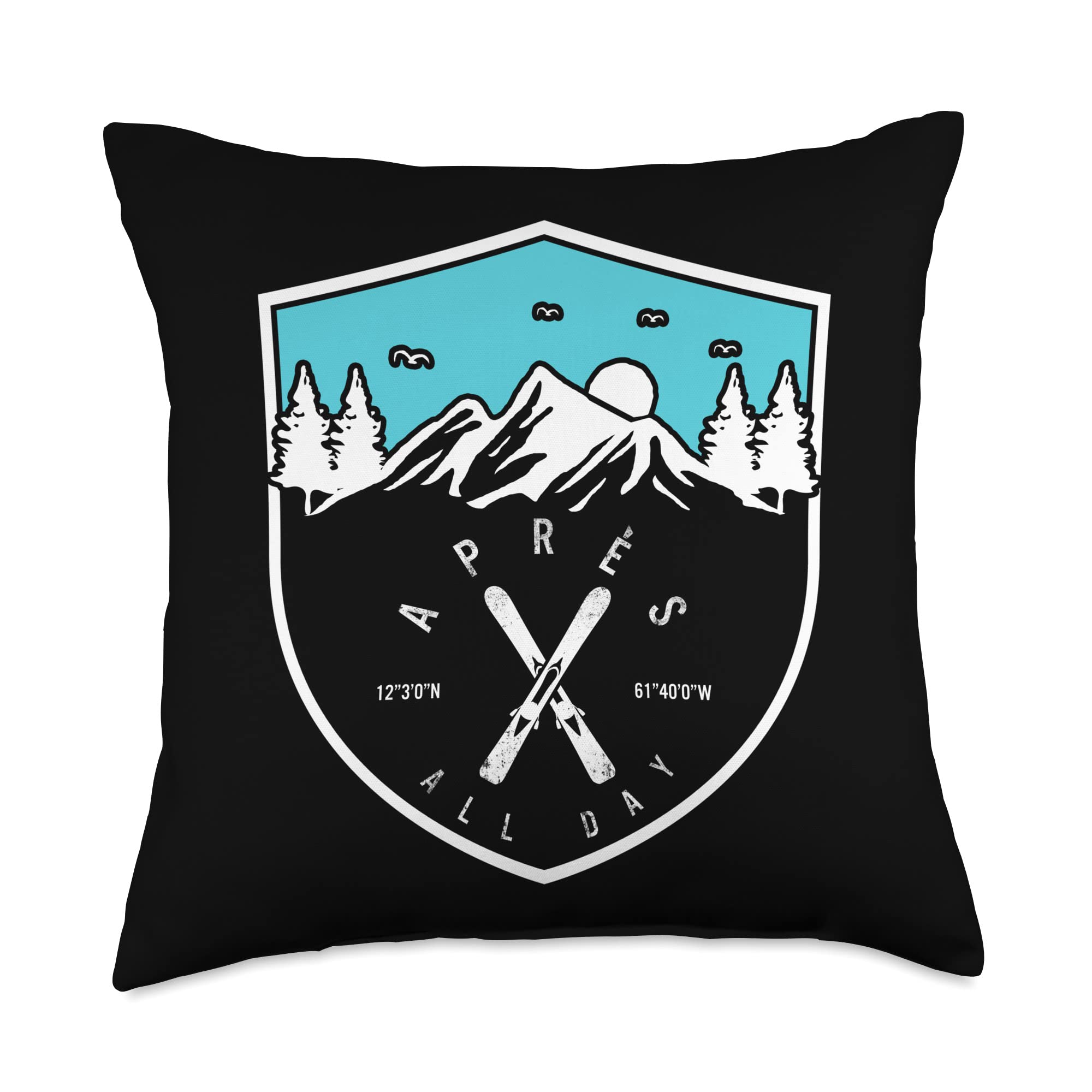 Apr s All Day Snowboarding Retro Winter Skiing Party Skier Throw Pillow