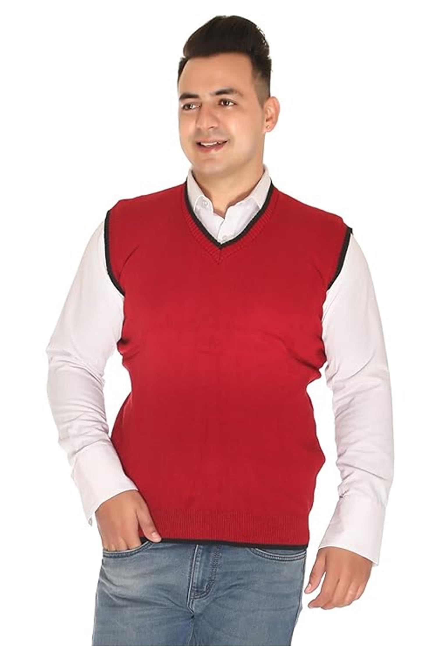 bollywood designer Wool Half Sleeve Sweater for Men V-Neck Regular Fit Winter Wear Stylish Perfect Look Men Sweater-picture-43