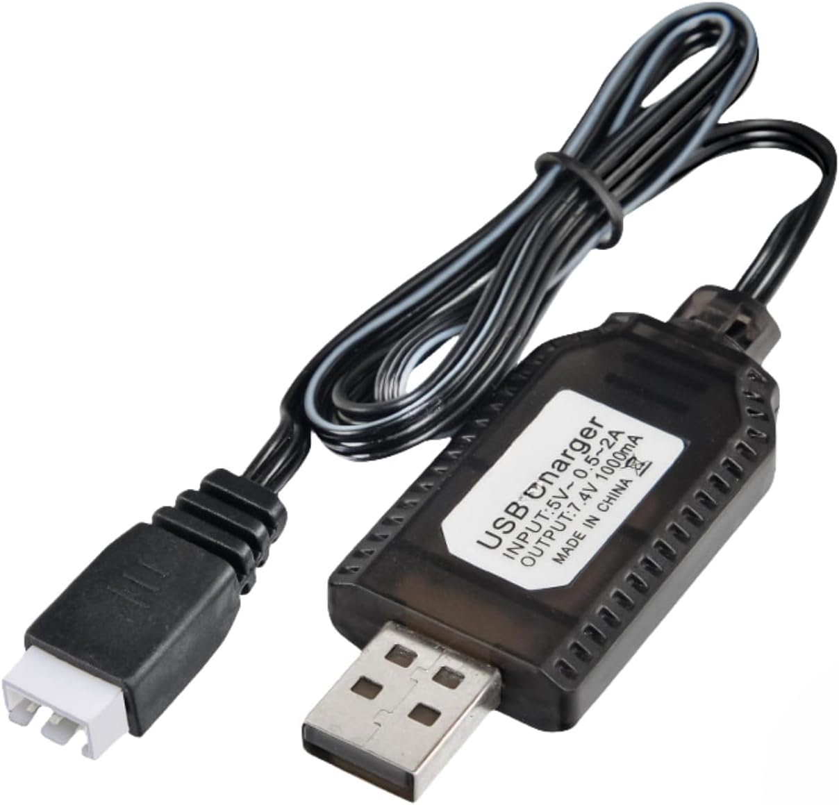 Tiwikunx 7.4V Battery USB Charger Cable with XH-3Pin with Battery Protection Compatible RC Car RC Tank RC Boat and Gel Ball Blaster and Other Remote Control Toys (Black)