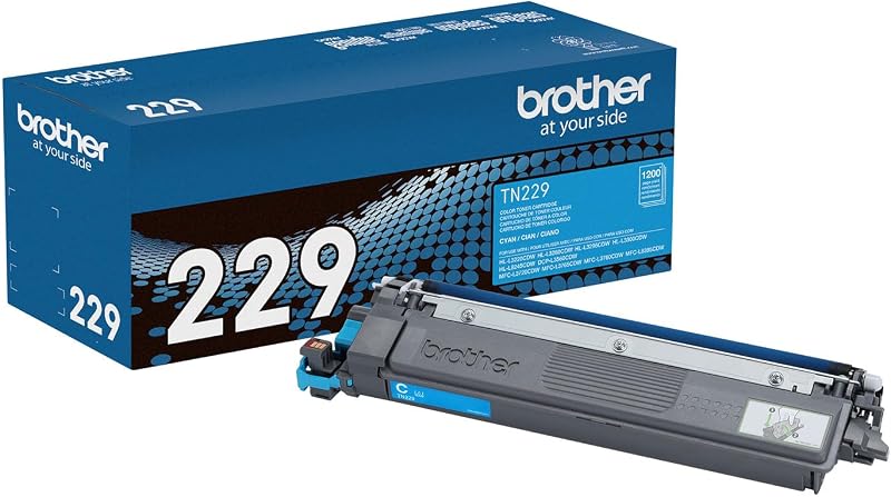 Cartucho de tóner de impresora de rendimiento estándar cian TN229C original de Brother - Imprima hasta 1200 páginas(1) | Impresión de oficina con rendimiento de 1200 páginas para la producción de documentos y la precisión del color