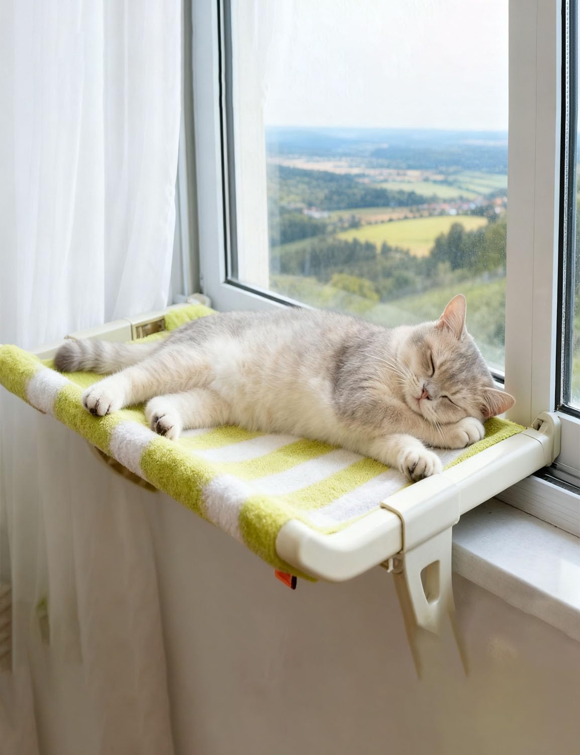Générique Lit de fenêtre de Chat, siège de seuil de fenêtre sans Fil de hamac pour Les étagères de Chats intérieurs, Coussin en Peluche Lavable Facile à Installer
