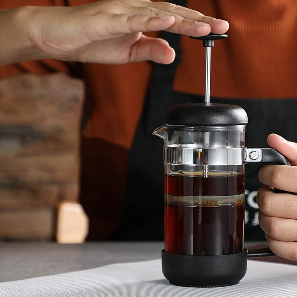 Prensa Francesa Cafetera 12oz / 350ml, 304 Café de acero inoxidable Press con pantallas de filtro, Borosilicato de Borosilicato Resistente al calor Cafetería Potcolador, Sender Sirviendo Cafetera