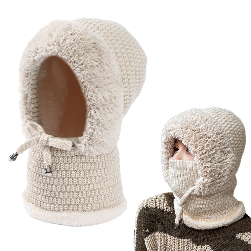 3 in 1 Beanie Hat with Scarf and Mask, 2026 Winter Balaclava Face Mask, Knitted Hats Face Hooded Scarf Ski Masks