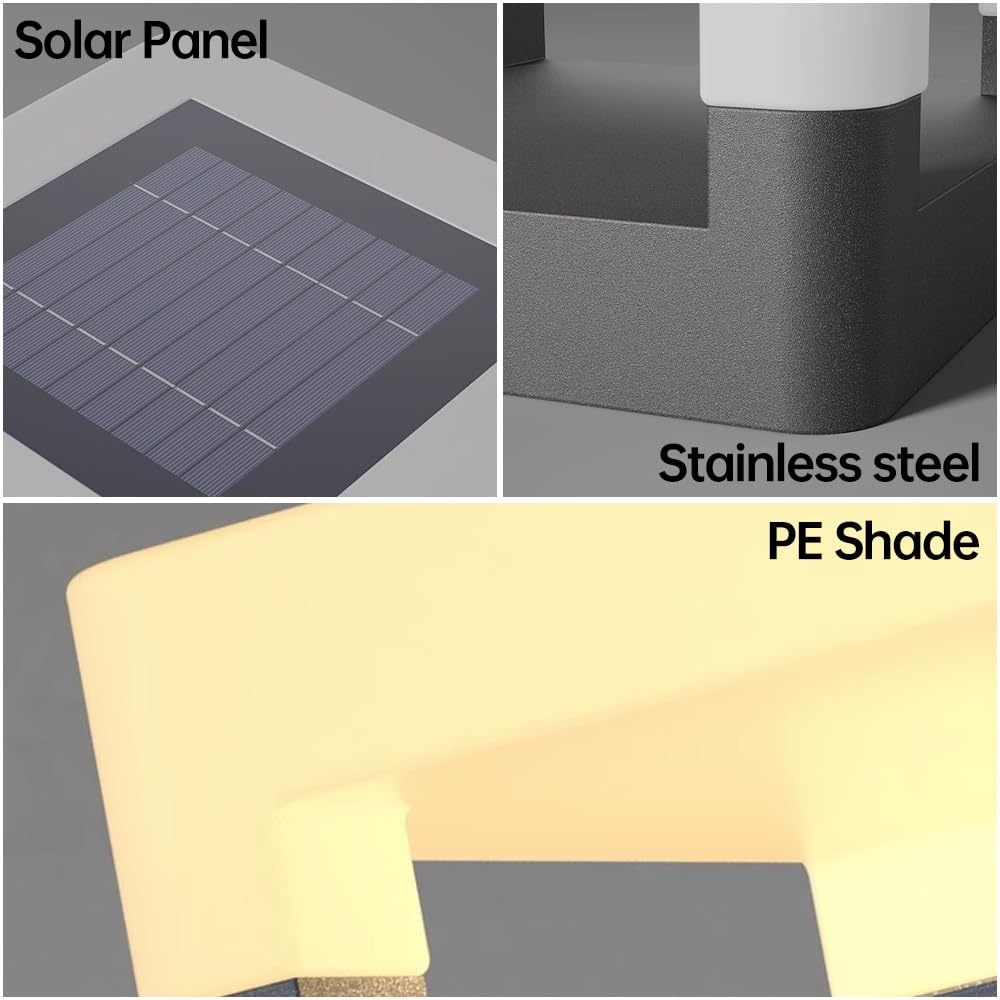 Luci a Colonna a LED solari, Lampada da Esterno a Colonna, Illuminazione da Esterno per Esterni, Lampada da palo, IP65 Impermeabile, Luce a Colonna per Recinzione e Patio, Luce Solare per tettoia
