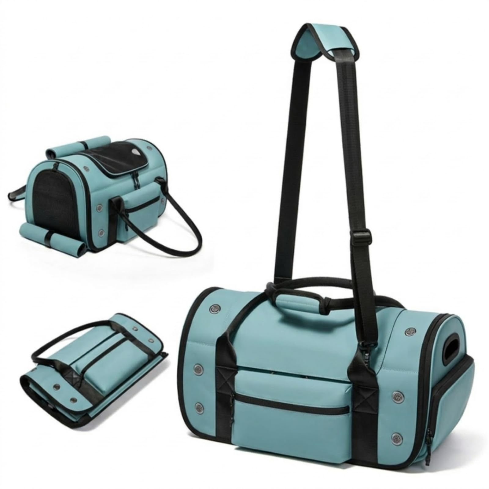 Transportín con Correa Hombro Plegable Transportadora con Correa Hombro Ventilado Bolsa Bolsillos para Perros Pequeños, Gatos, Viajes, Avión, Array, Blanco Arroz, 20 Pulgadas