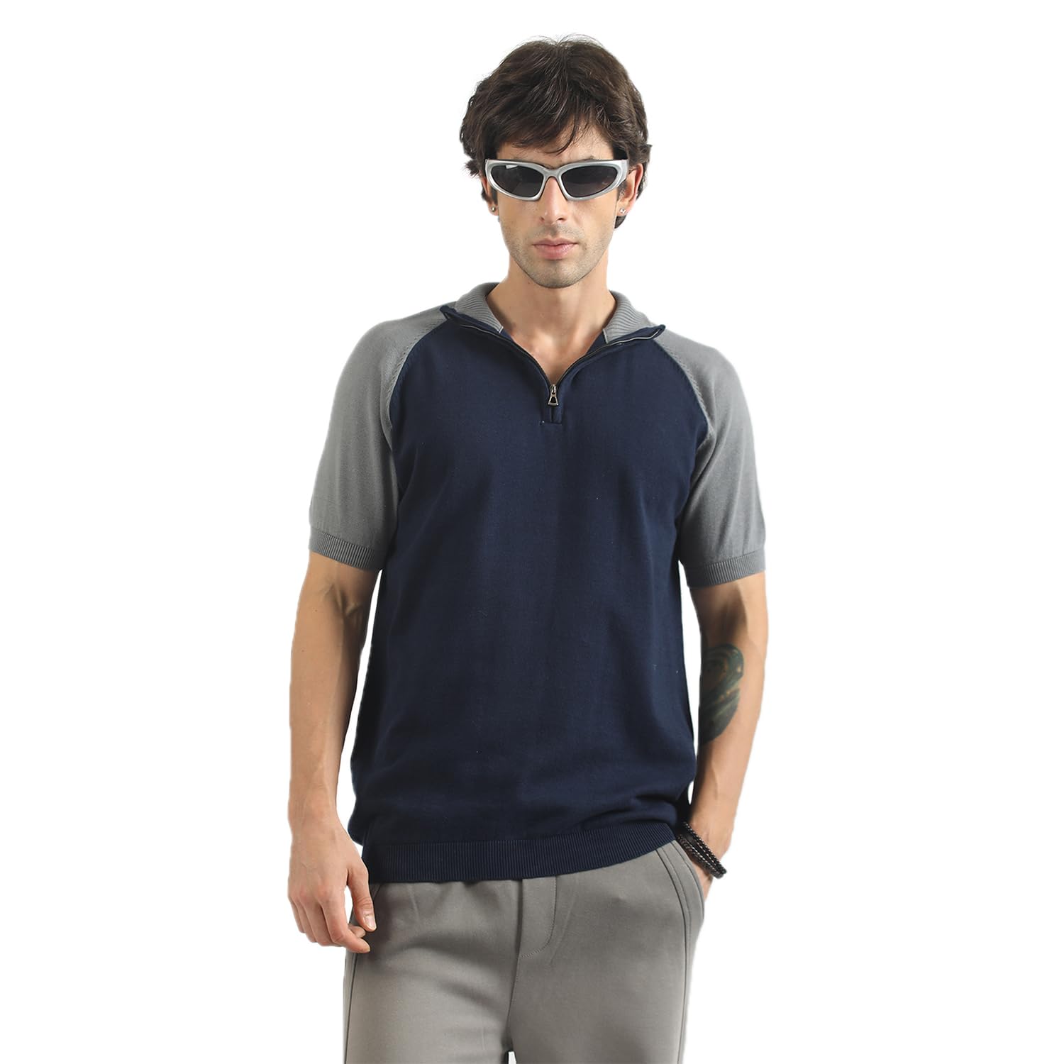 || Mens || Colorblock || High Neck || Raglan Half Sleeve || Cotton || Polo Tshirt-image-21