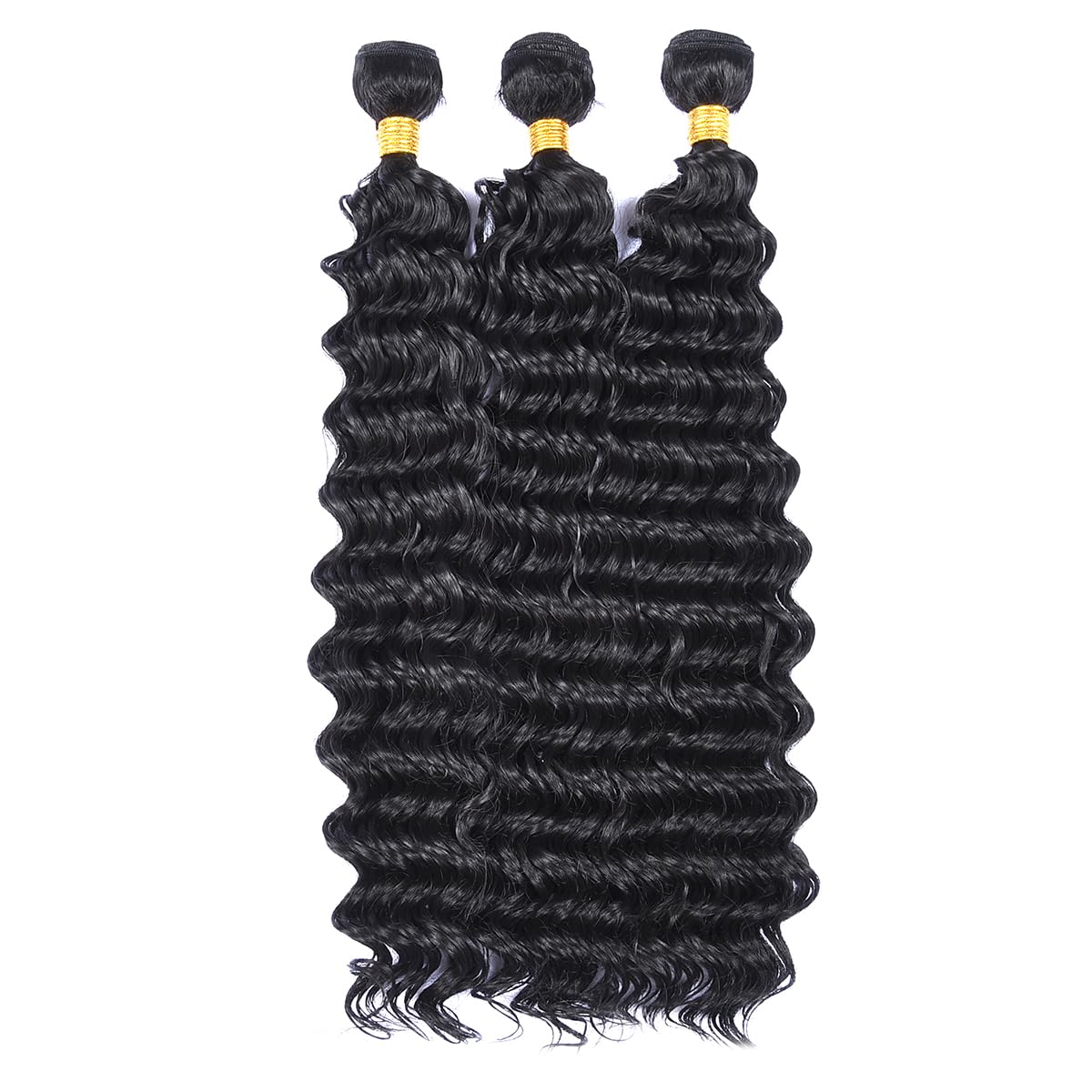 Luovce Synthetic Hair Extension Deep Wave Synthetic Hair Weave Bundles 3 Bundles 22 inches with one Closure 230 Grams 1B Colour - Image 3