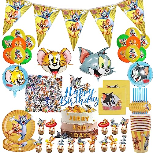 Tom & Jerry Party Dekoration Set – 49-teilig, Mit Luftballons, Banner, Cake Topper