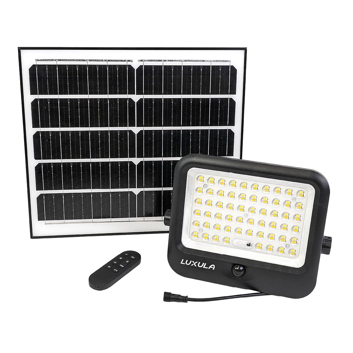LUXULA LED Solarstrahler für außen 2 Stück, Außenstrahler Solar 20W mit Bewegungsmelder, Solar Strahler außen, Solarpanel mit Akku, 3CCT 3000K 4000K 6500K einstellbar, IP65, Fernbedienung, 2m Kabel