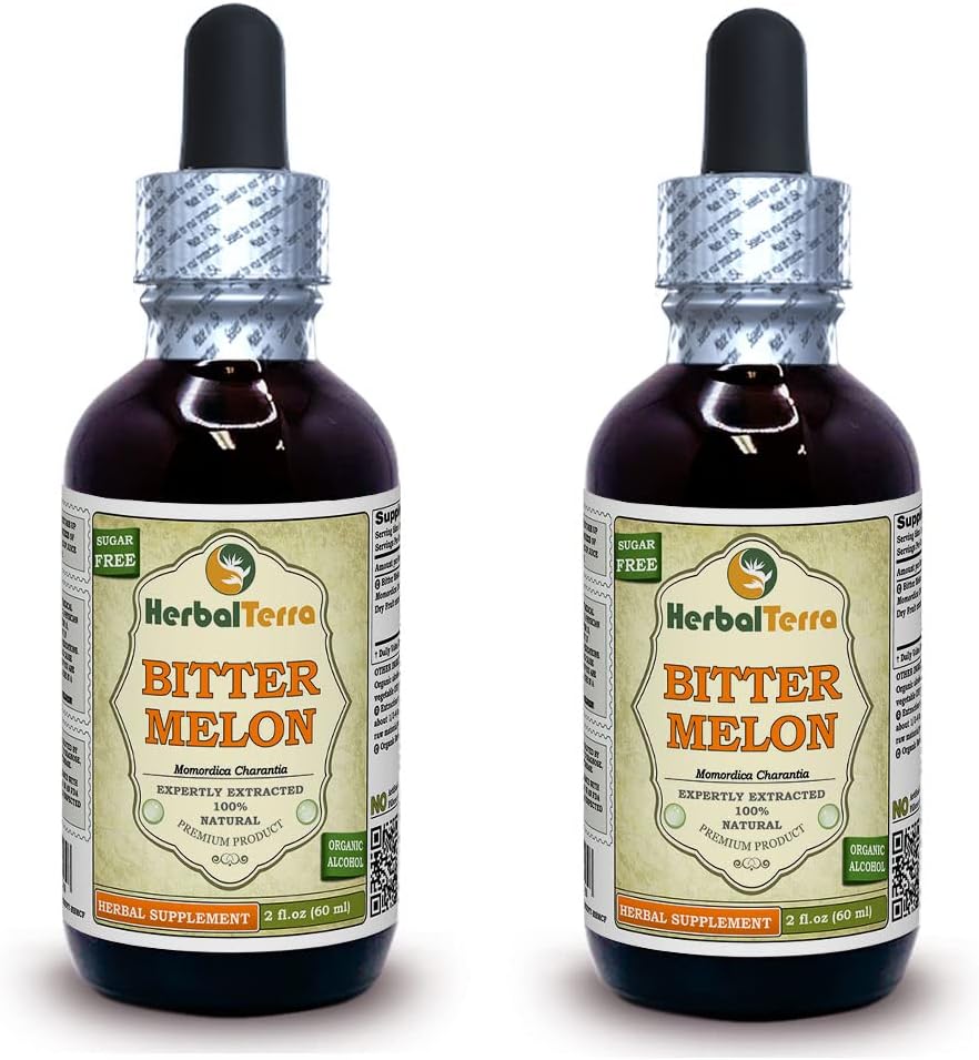 Bitter Melon (Momordica Charantia) Tincture, Organic Dried Fruit Liquid Extract (Brand Name: HerbalTerra, Proudly Made in USA) 4 fl.oz (120 ml)