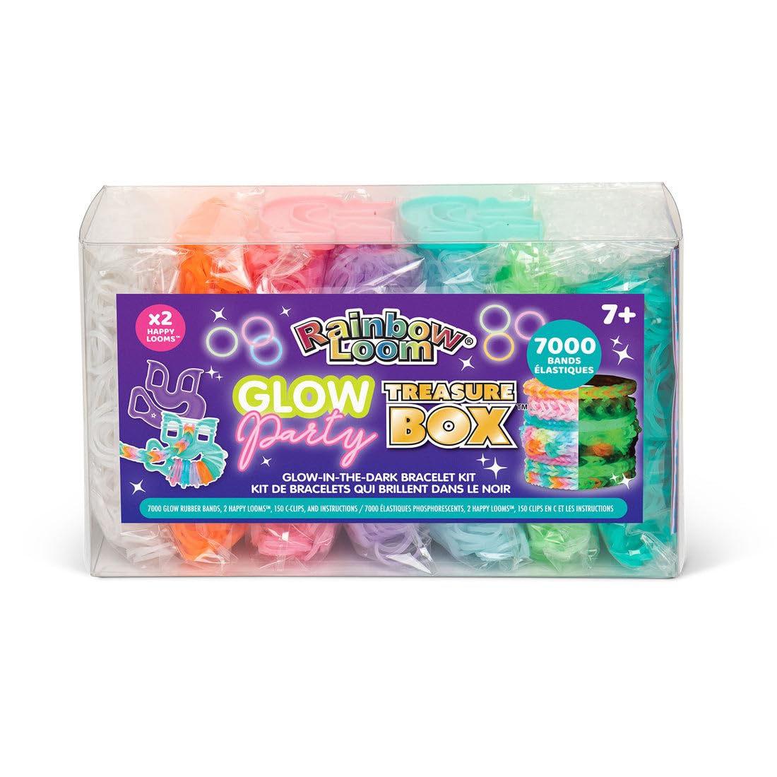 Rainbow Loom: Treasure Box, kit per gioielli fai da te, 7000 elastici luminosi, 2 telai felici, attività artigianali, bambini dai 7 anni in su